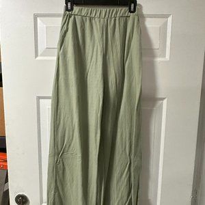 Zara Womens Wide Leg Pants Side Slit Pull On Elastic Waist Casual Green Small